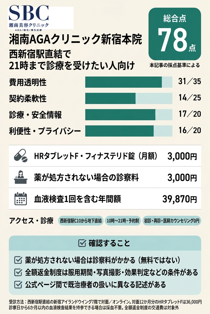 5位:湘南AGAクリニック新宿本院|西新宿駅直結で21時まで