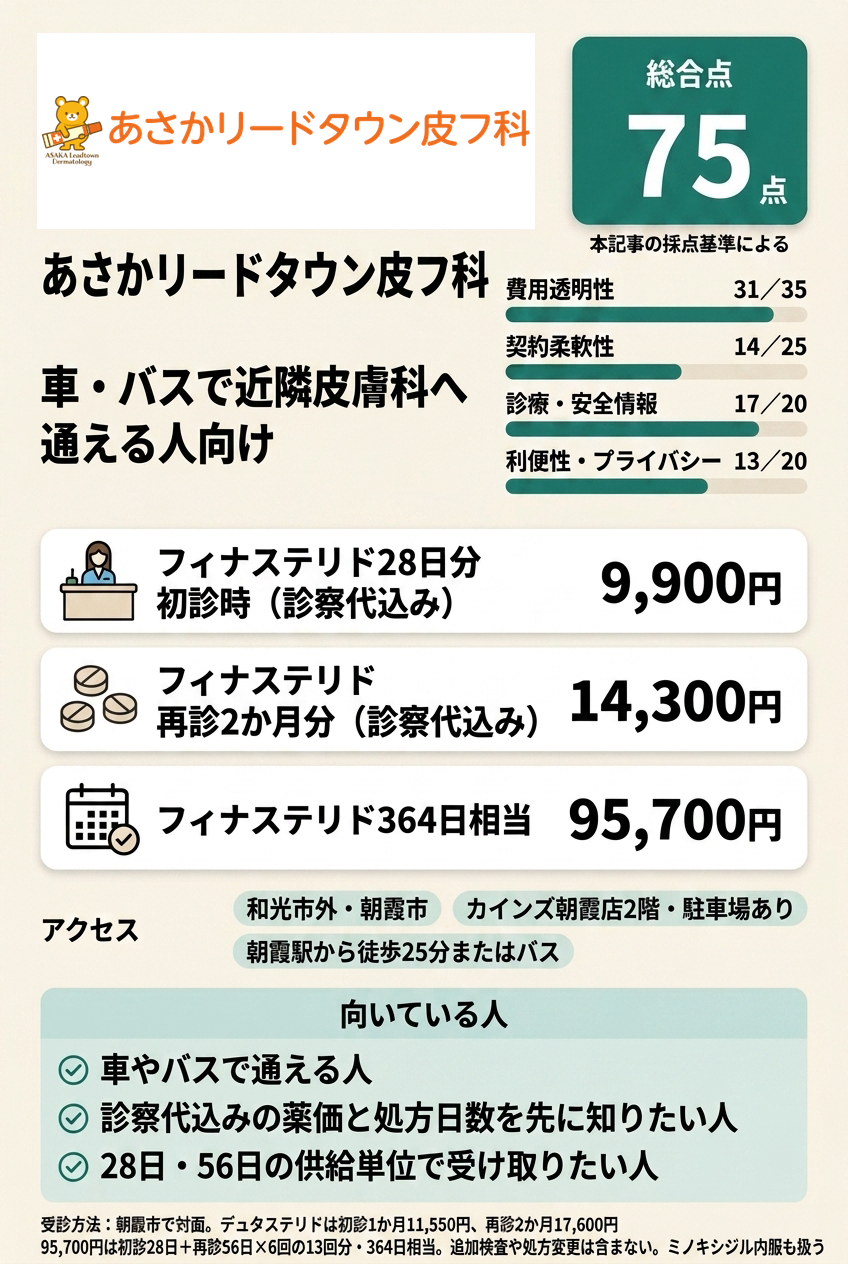 4位：あさかリードタウン皮フ科｜車・バスで近隣皮膚科へ通える人向け