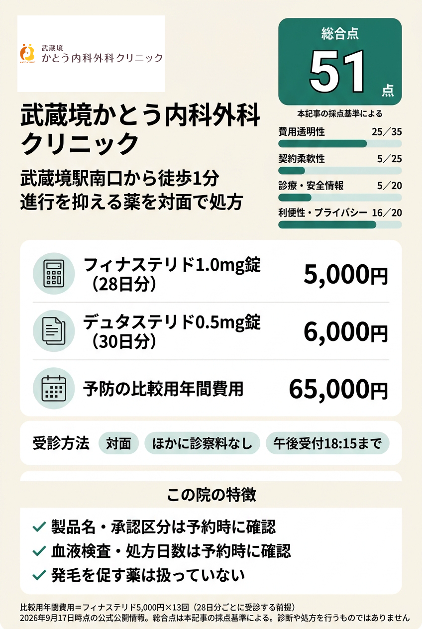 4位:武蔵境かとう内科外科クリニック|武蔵境駅南口の近くでフィナステリドかデュタステリドを続けたい人向け
