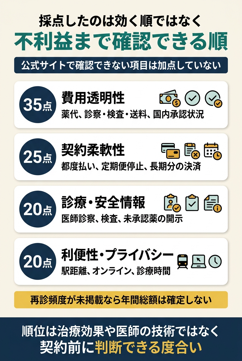採点方法|公開情報の判断しやすさを100点で評価