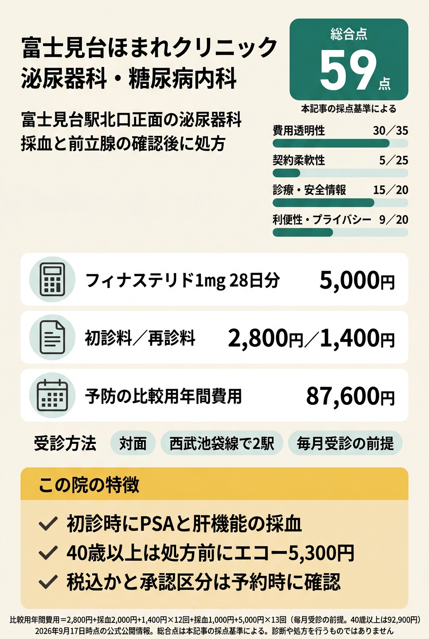 4位:富士見台ほまれクリニック泌尿器科・糖尿病内科|採血や前立腺の検査を受けてから始めたい人向け