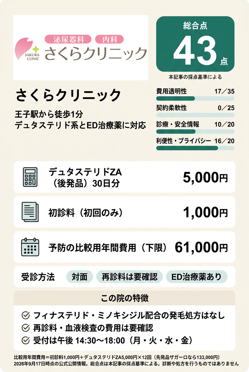 6位:さくらクリニック|王子駅前でデュタステリド系の薬を相談したい人向け